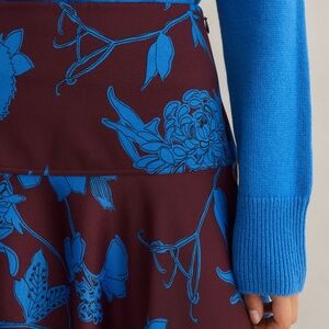 ME+EM Maxi Skirt Deep Cabernet Blue Scribble Floral Print Maxi Skirt Size 6 US